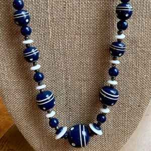 Vintage Navy/White Bobble Polka Dot Necklace 28"